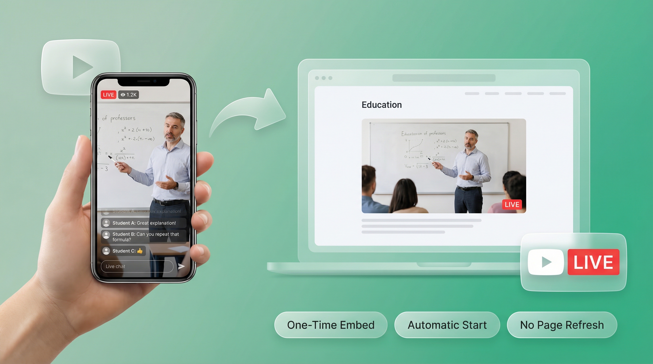 EmbedVidio online class livestream widget auto-embedded on website