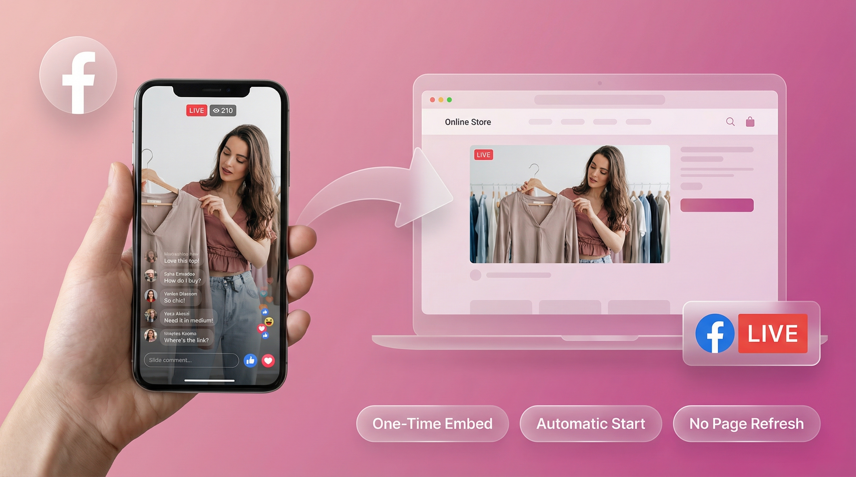 EmbedVidio live selling widget auto-embedded on website