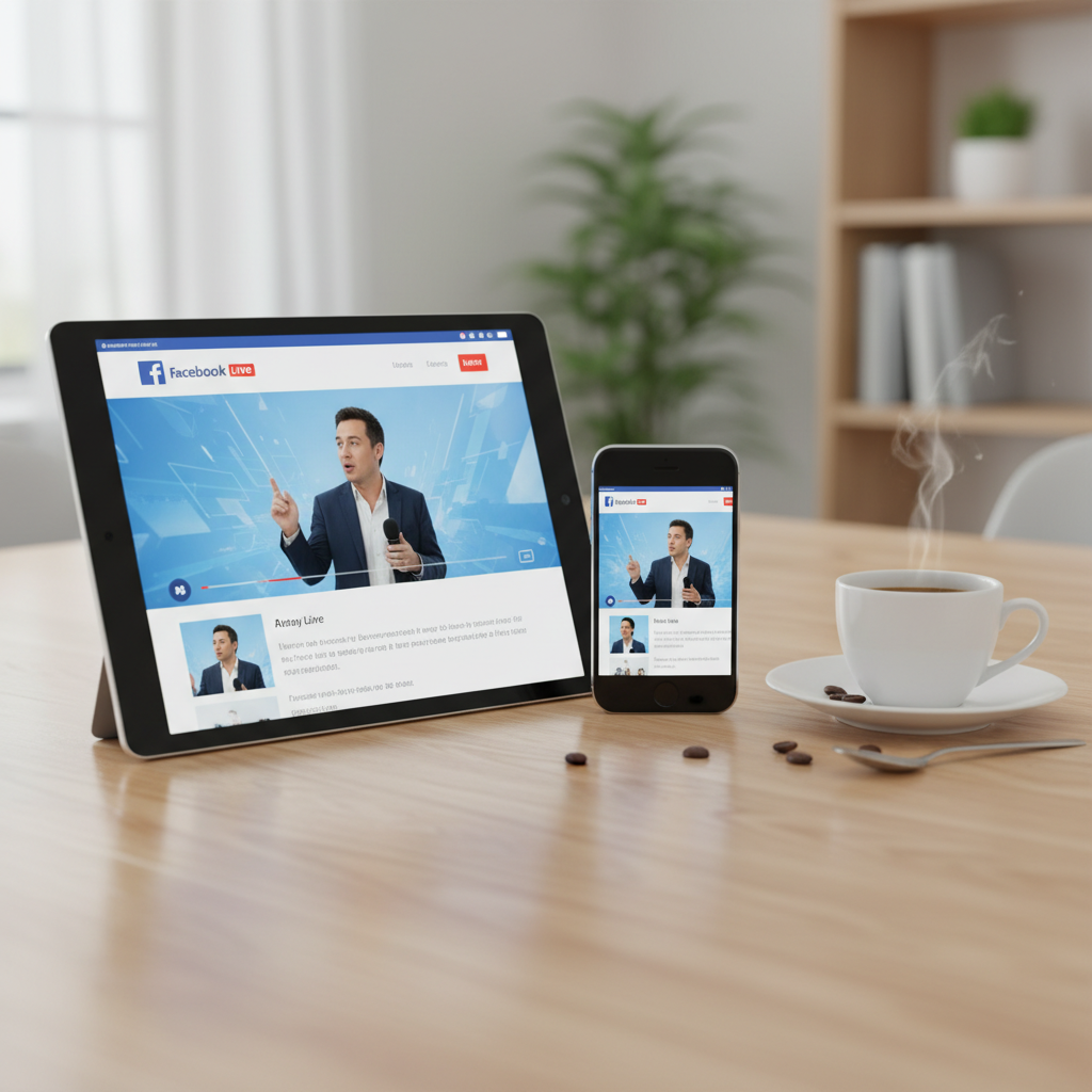 Facebook Live stream embedded on a website displayed across tablet and smartphone