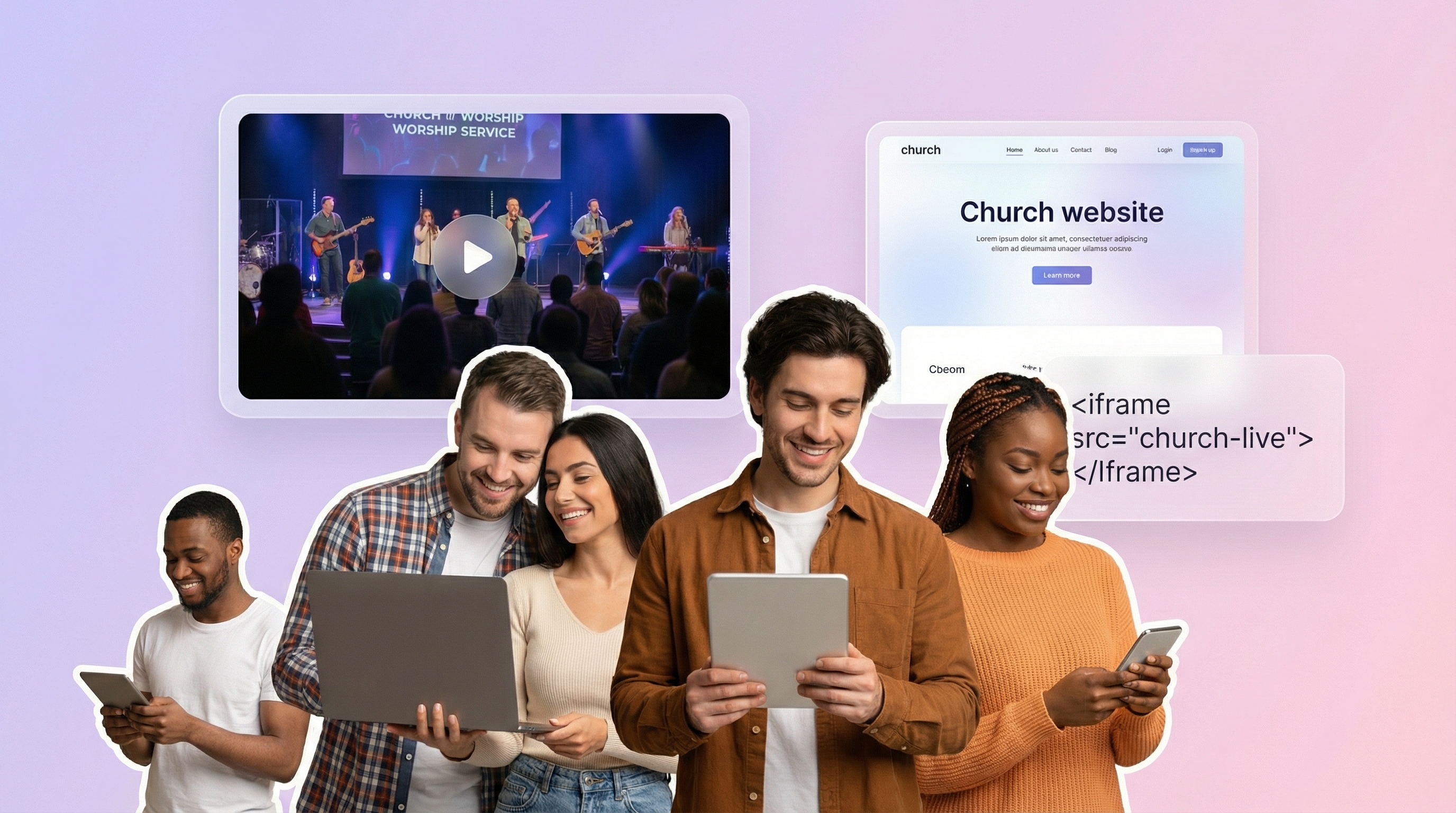 Church members watching a live streamed service on different devices from home